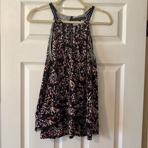 White House Black Market Black Dress with Pink and Cream Print